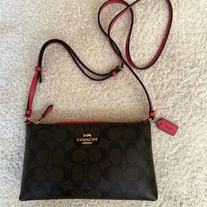 Coach Brown and Pink Crossbody Bag with Elegant Design